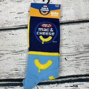 Kraft Mac & Cheese Socks Crew Socks 🆕 Blue‎ Yellow Novelty Men's [Size 6-12]